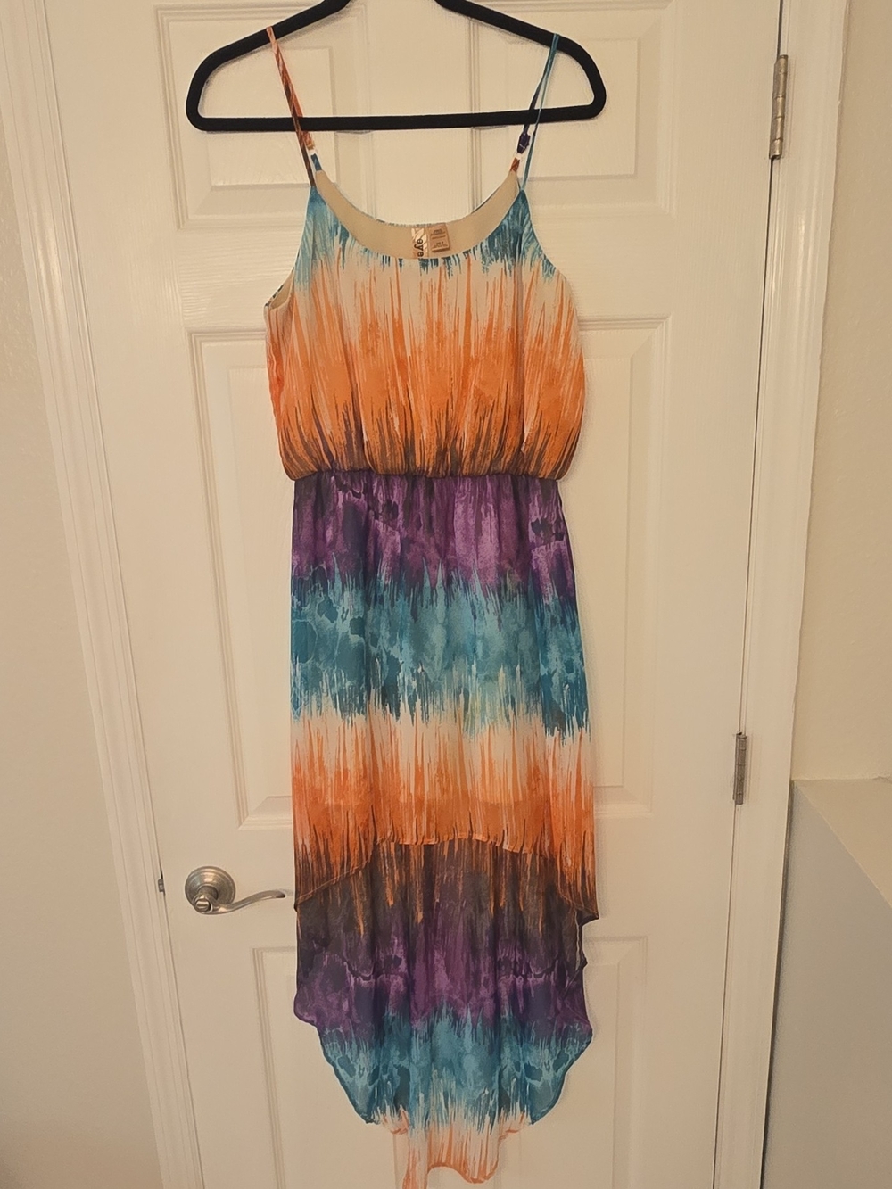Eeyshadoq Multicolor Hi-Low Midi Dress Strappy Sleeveless Chiffon Women's Med